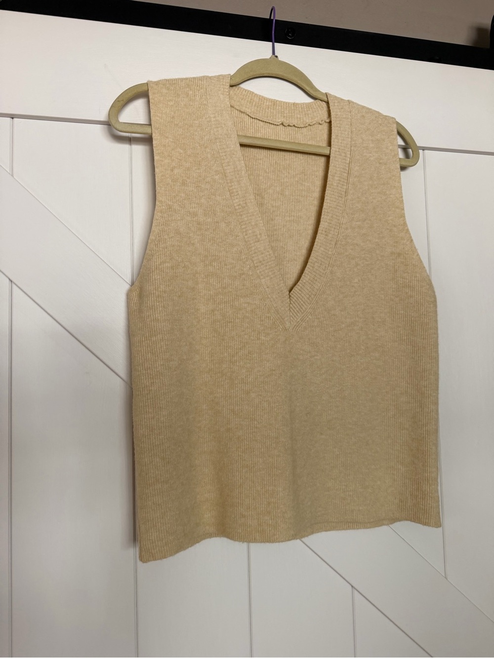 Beige V-Neck Knit Sweater Vest